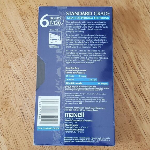 𝅺MAXELL VHS Video Cassette New Sealed Standard Grade 6 hours in EP Mode T-120 - Picture 2 of 6